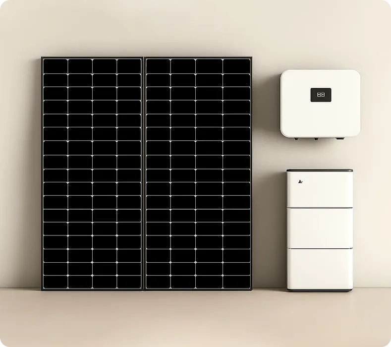 solar pane next to a white inverter and battery unit showing the simple, clean setup that powers your home with sunlight.