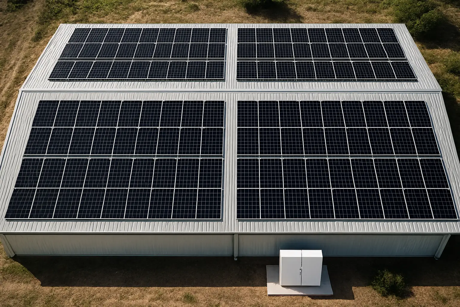 Professional solar installation with full rooftop panel coverage for businesses