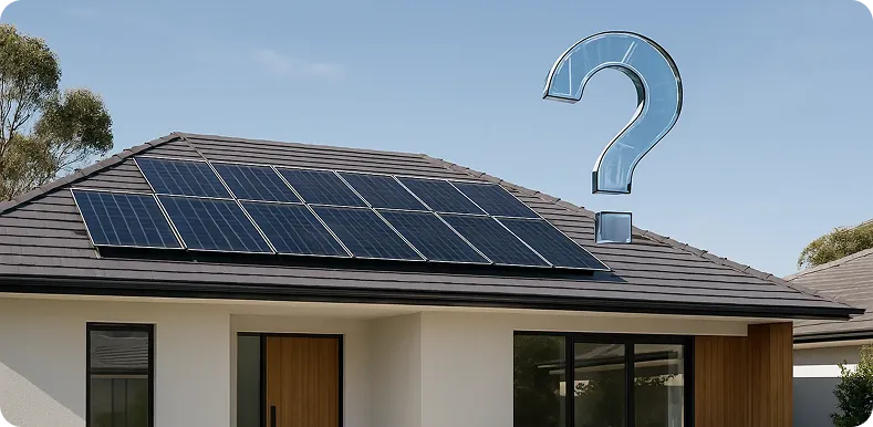 Thinking about going solar? Home with panels and a big question mark showing common 