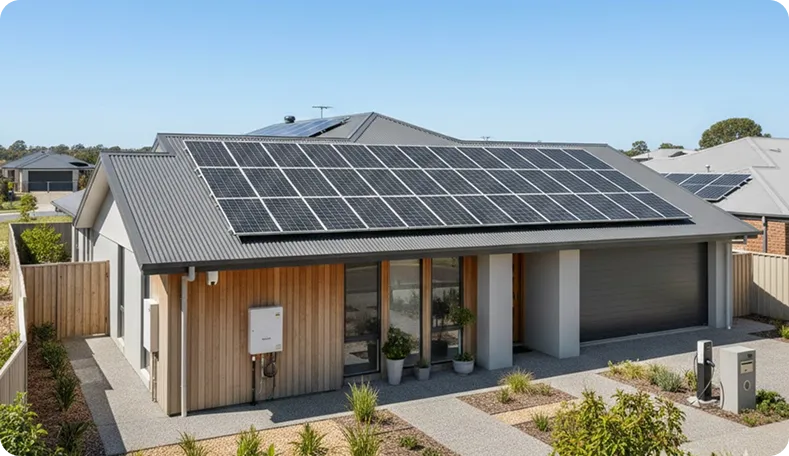 Modern residential home featuring rooftop solar panel system for sustainable electricity