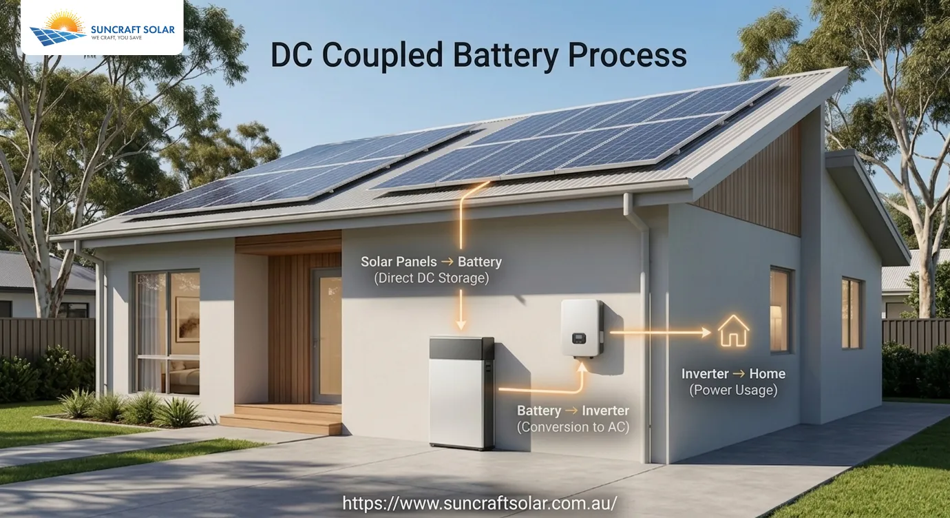 Diagram illustrating the DC coupled battery process in energy storage systems.
