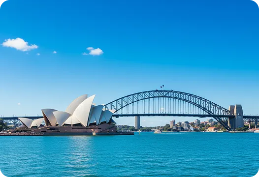 Sydney Opera House with Sydney Harbour Bridge view in Sydney, NSW, Australia