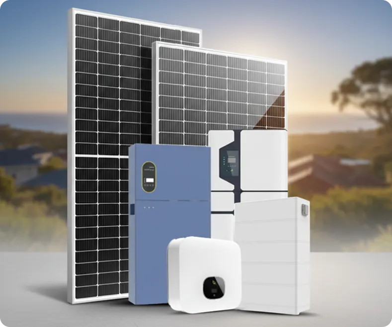 Premium solar system package display featuring Tier 1 solar panels, inverters, and battery options designed for flexible Australian home energy needs.