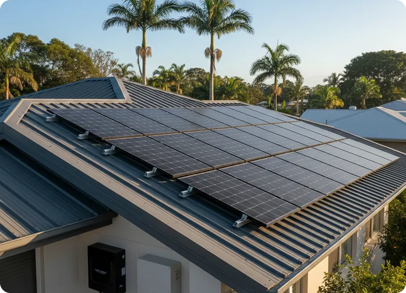 Solar system in Townsville engineered for tropical heat, humidity and storm conditions with cyclone-rated mounting and heat-resistant panels